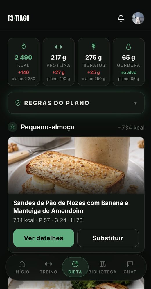 Diet plan in the T3·TIAGO app